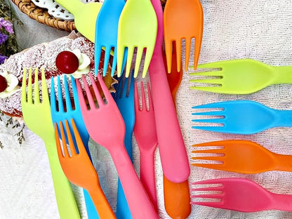 Jawbush 16Pcs Plastic Kids Forks, Reusable Toddler Utensils with Bright Colors, Durable Silversware Set for Lunch Box Camping or Travel, Easy Grips Both for Kids or Adults, BPA Free Dishwasher Safe