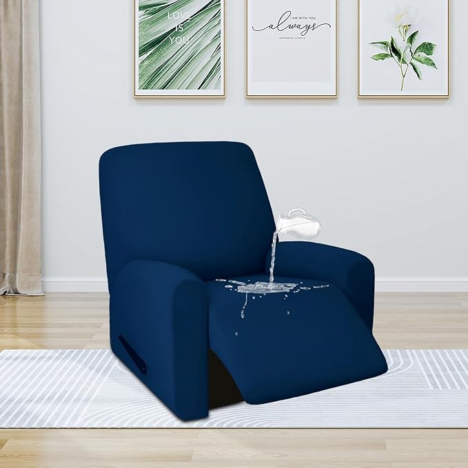 PureFit 100% Dual Waterproof Recliner Cover, Waterproof Couch Cover for Recliner - Stretch Non Slip Fleece Sofa Covers Washable, Leakproof Furniture Protector for Kids, Pets, Dog (Recliner, Navy)