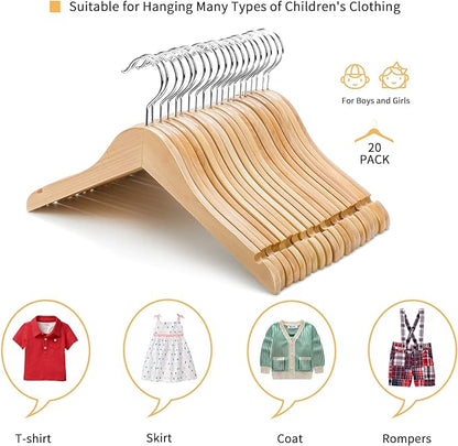 Nature Smile Juniors Preteen Older Children Wooden Coat Hangers 14 Inches Wood Dress Shirt Jacket Hangers with Anti-Rust Hook (20 Pack Natural)
