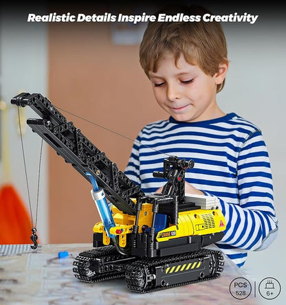Technic Hydraulic Crane Building Set, 528 PCS Blocks Multifunctional Hydraulic Drive Engineering Car Building Model, Creative Moveable Building STEM Toy for Boys, Kids Teens and Adults