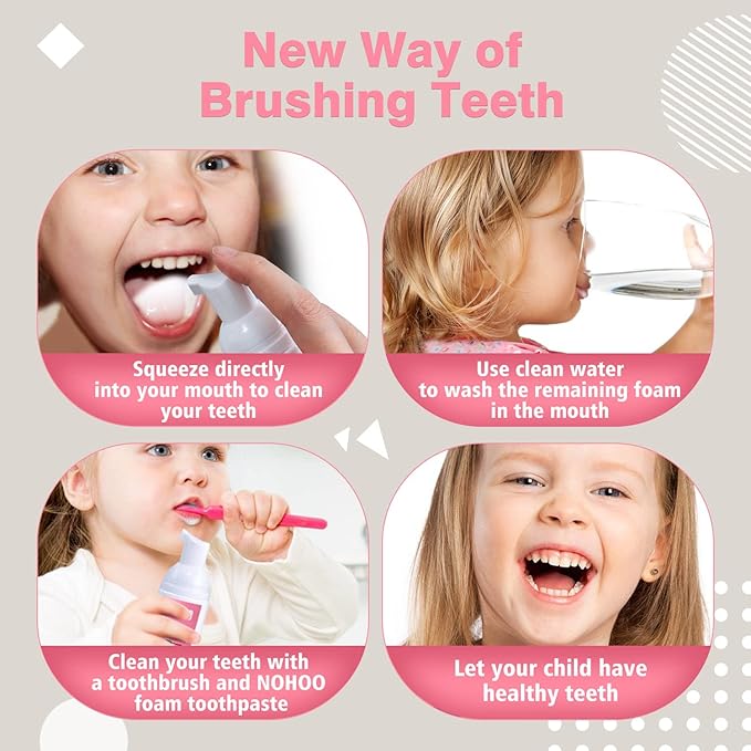 NOHOO Kids Foam Toothpaste with Fruit Flavor,Fluoride Free Natural Formul, Foam Toothpaste for Electric Toothbrush,Suitable for Toddler's Oral Cleaning and Cavity Prevention (2PCS Peach)