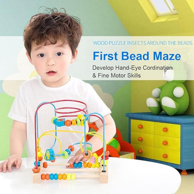 Timy First Bead Maze Roller Coaster Wooden Educational Circle Toy for Toddlers