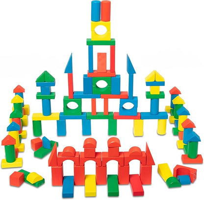 Melissa & Doug Wooden Building Block Set - 200 Blocks in 4 Colors and 9 Shapes
