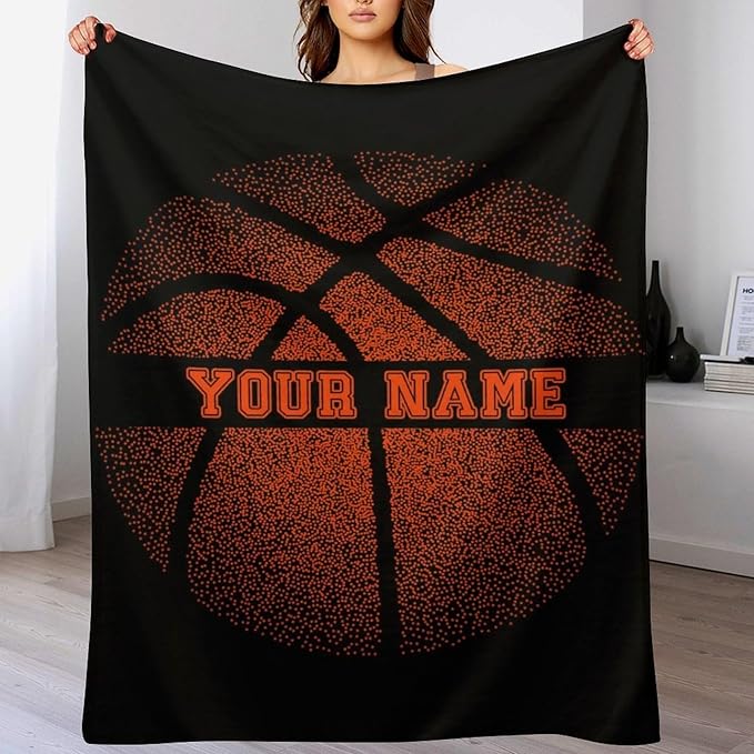 Custom Basketball Blanket - Soft Flannel Sports Basketball Blankets for Teens Adults Women Men Basketball Lovers - Warm Basketball Throw Blankets for All Season Lap, Chair, Sofa - 70"x50"