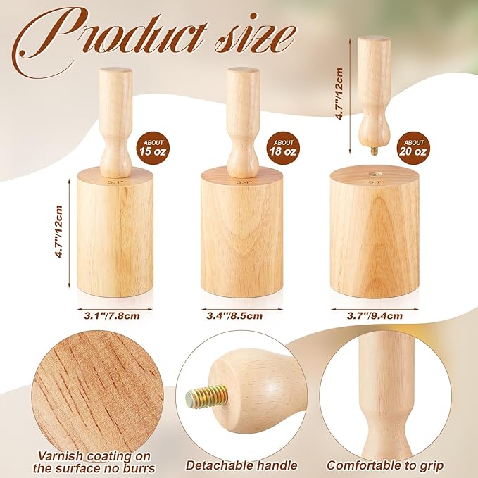 Juexica Pottery Molds for Making 15oz 18oz 20oz Ceramic Mugs, 3 Pcs Cup Clay Press Mold Set with 12 Mug Handle Forms, 3.1'' 3.4'' 3.7'' Wood Pottery Shaping Tools for DIY Art Craft Making