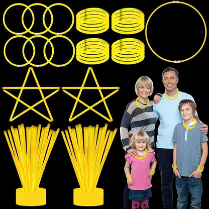 75 Glow Sticks Bracelets and Necklaces, 8'' Glowsticks Bulk Pack Bright Glow in the Dark Party Supplies for Kids (Yellow)
