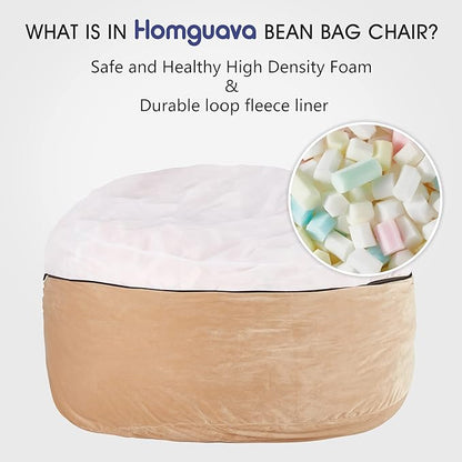 Homguava Bean Bag Chair: Giant Bean Bags with Memory Foam Filled, Large Beanbag Chairs Soft Sofa with Dutch Velet Cover 6FT(58"×58"×28")-Khaki