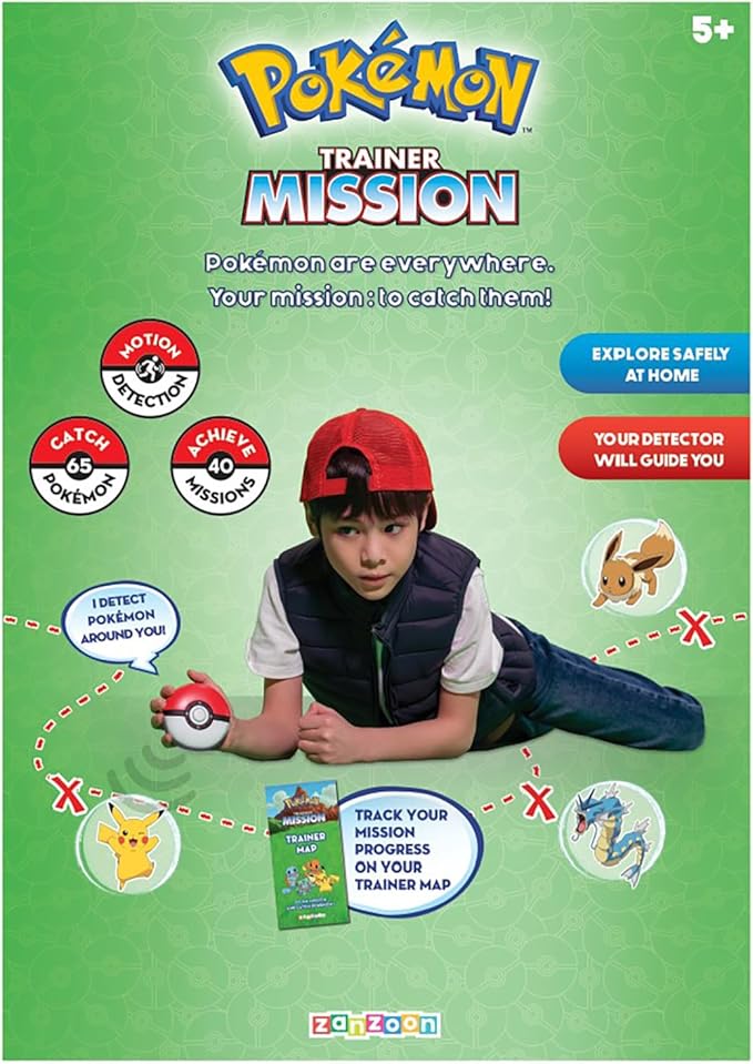 Pokemon Trainer Mission - Electronic Detector Will Guide You On 40 Missions, Voice & Light Instructions, Collect 65 Pokemon, Trainer Map, Kids 5+ Brown Box Packaging
