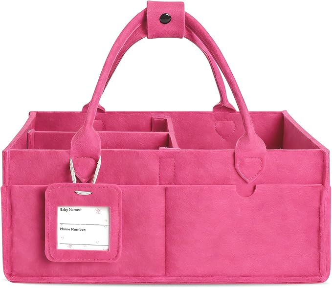 GEMII Diaper Caddy Organizer-Large Baby Caddy Organizer with Handle，Newborn Registry Essentials，Baby Shower Gift Basket for Boy or Girl (Pink, Large)