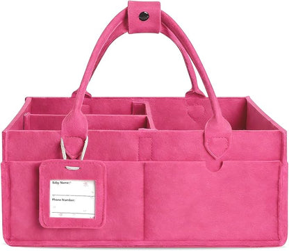 GEMII Diaper Caddy Organizer-Large Baby Caddy Organizer with Handle，Newborn Registry Essentials，Baby Shower Gift Basket for Boy or Girl (Pink, Large)