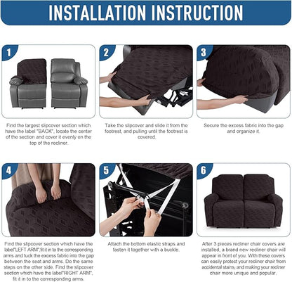 TAOCOCO Recliner Loveseat Cover, Stretch Jacquard Reclining Loveseat Cover Furniture Protector Sofa Slipcovers 2 Seat Recliner Covers with Elastic Bottom for Kids, Pets (Chocolate)