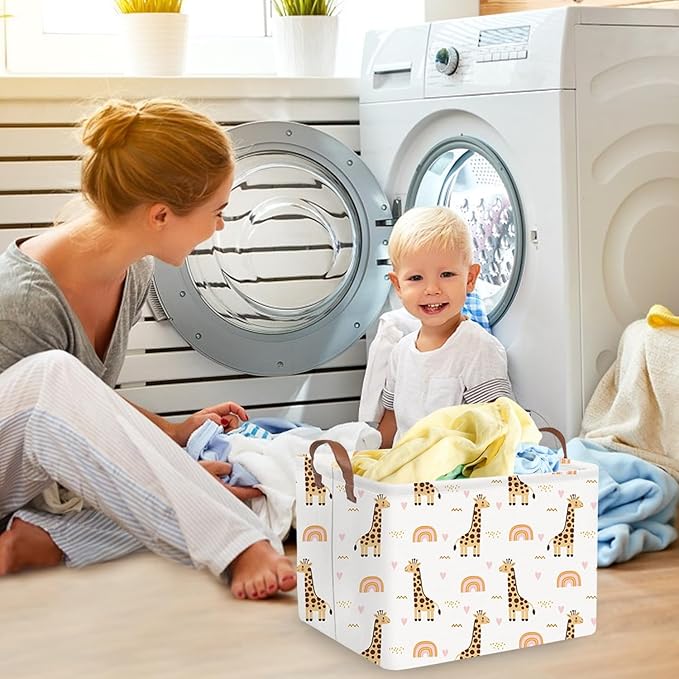 FXOLCSHE Rectangular Giraffe Basket,Waterproof foldable nursery laundry basket,Baby Storage Basket,Kids Toys Bin,Baby Gift Baskets for Bedroom(Giraffes)