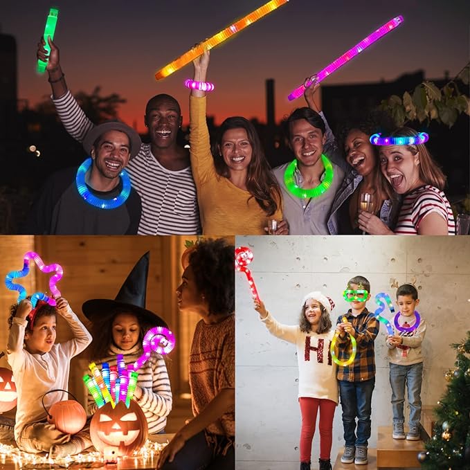 Jishi Light Up Pop Tubes 8-Pack LED Glow Sticks Bulk Christmas Glow in The Dark Party Favors Supplies, Kids Christmas Birthday Party Decorations, Sensory Light Up Fidget Tubes Toys for Kids Boys Girls