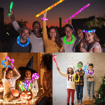 Jishi Light Up Pop Tubes 8-Pack LED Glow Sticks Bulk Christmas Glow in The Dark Party Favors Supplies, Kids Christmas Birthday Party Decorations, Sensory Light Up Fidget Tubes Toys for Kids Boys Girls