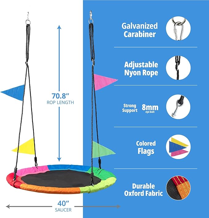 Tree Swing - 40 Inch Saucer Swing for Kids Outdoor with 900Lb Weight Capacity - Waterproof 900D Oxford Fabric, Ideal Kids Swings Set Accessories, Tree Swings for Kids Outdoor Fun