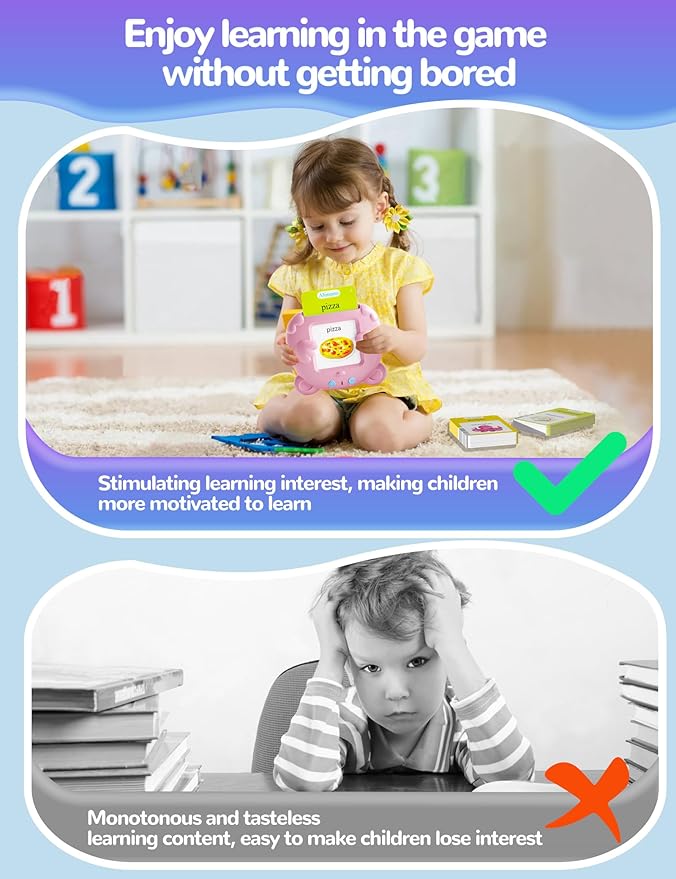 Spanish & English Talking Flash Cards for Toddlers, 510 Sight Words Bilingual Learning Toys for Children, Autism Sensory Speech Therapy Toys, Española Pocket Vocabulary Educational Toys Girls