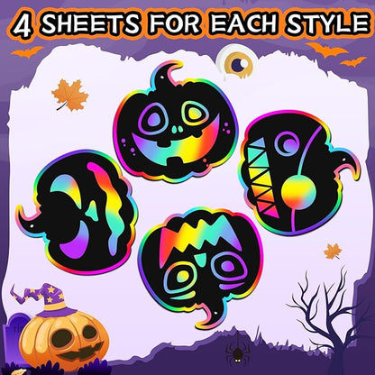 Halloween Scratch Crafts for Kids - 48PCS Halloween Magic Rainbow Scratch Paper for Halloween Party Favors - Kids Halloween Party Games Toys Gifts