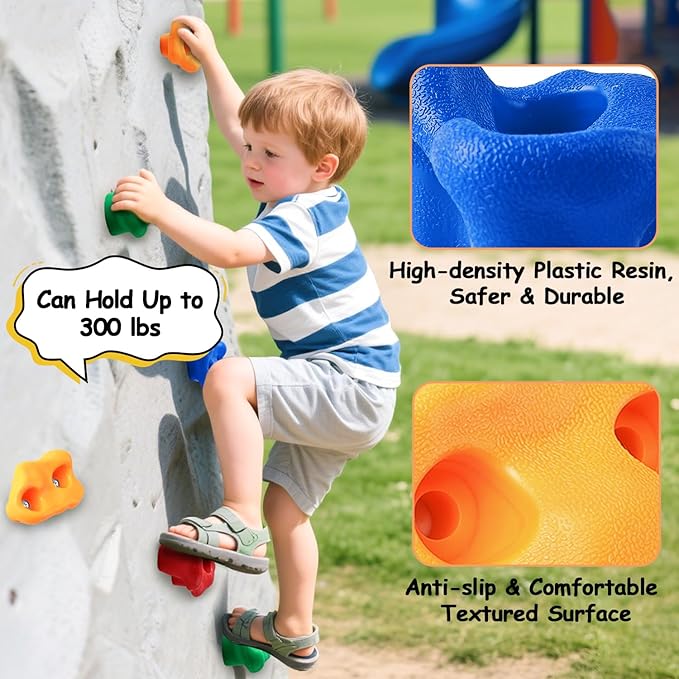 OSPNIEEK 20 PCS Rock Climbing Holds for Kids, Adult Rock Wall Climbing Kit with Handles and Mounting Hardware, Multi-Colored Climbing Wall Grips for Indoor and Outdoor Playground Accessories Play Set