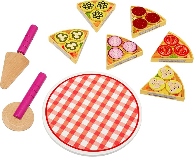 RoseArt Top n' Serve Wood Pizza Parlor Play Set 27pc Pretend Play Kitchen Gift, for Toddlers Ages 3 and Up