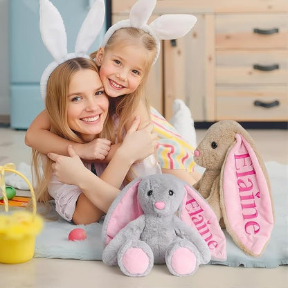 Personalized Bunny Stuffed Animal with Custom Name Embroidered, Soft Plush Rabbit for Baby Girls & Boys, Emotional Support Toy for Toddlers 1-3, 1st Birthday Gift, Grey, 10" 13" 16"