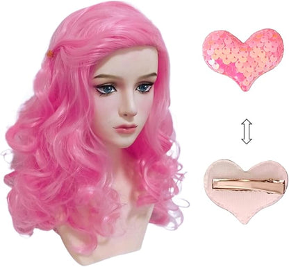 7 Pcs Pink Rise Costume for Girls Red Princess Dress with Wig
