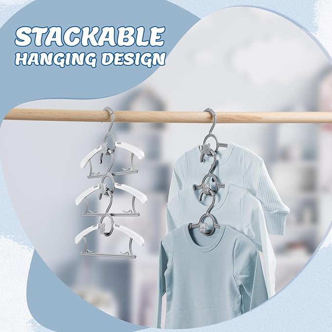 Baby Hangers 30 Pack Extendable Adjustable Kids Hangers - Stackable Kid Hangers,11-14 Inch Non-Slip Plastic Toddler Hangers for Baby Kids Children,Grey Bear Kids Clothes Hangers for Closet