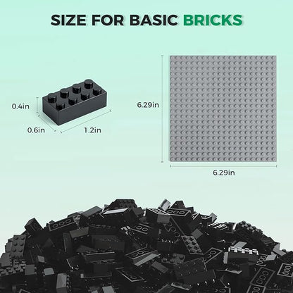 HUIZDQ 500 Piece Classic Building Bricks and 1 Gray Baseplate, 2x4 Bricks Bulk Creative Building Toys, Blocks Bulk for Kids Ages 6+, Black(Small Bricks, 1.25x0.62x0.47 in)