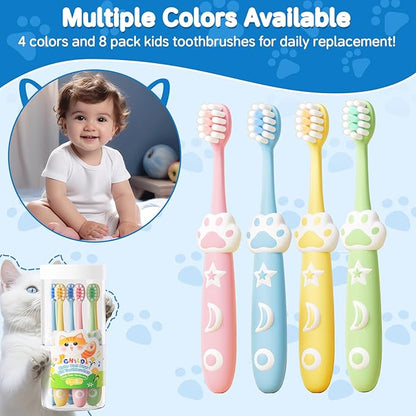 Kids Toothbrush 8 Pack Toddler Toothbrush for 2-10 Yeas Old Soft Children Manual Toothbrush for Clean Teeth Cute Cat Shaped Make Your Baby Love Brushing Teeth Multicolor
