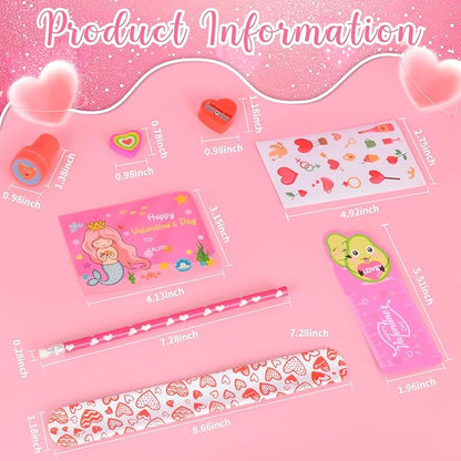216PCS Valentines Day Gifts for Kids, Valentines Day Stationery Gifts, Valentines Party Favors with Stampers Pencils Rulers Stickers, School Rewards Classmate Gift Exchange Goody Bag Fillers for Kids