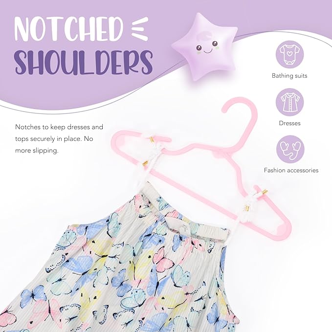 HOUSE DAY Plastic Baby Hangers for Closet 20 Pack, Durable Plastic Kids Hangers for Baby Clothes, Thin & Compact Childrens Hangers, Space Saving Pink Baby Hangers, Small Hangers for Kids Clothes