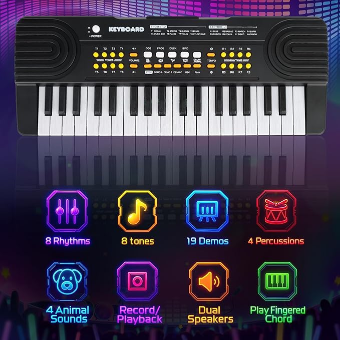 Upgraded 37 Key Piano Keyboard Toy for Kids Ages 3-5 Electric Pianos with Microphone Toddler First Music Toys for 3 4 5 6 7 Year Old Boys Girls Birthday (Black)