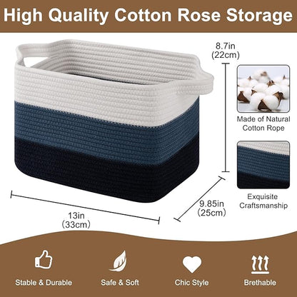 OIASKET Storage Basket for Organizing, Woven Baskets for Storage, Rectangle Decorative Baskets for Shleves, Closet, Toys, Books, Nursery Organizer Bins - Pack of 3 (Gradient Blue, 13"x9.85"x8.7")