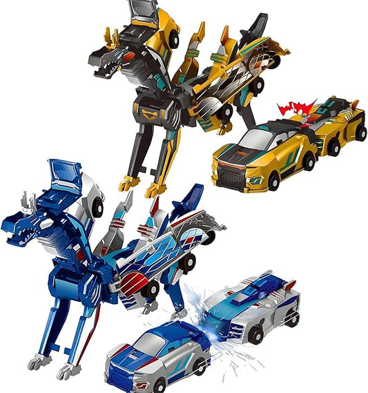 Aimery Collision Transforming Dinosaur Car Toy, 2 Magnetic Cars Convert into Dinosaur Toys,Dino Robot Toy, Boys Toys,Kids Toys, Party Birthday for Kids (Gold Blue)