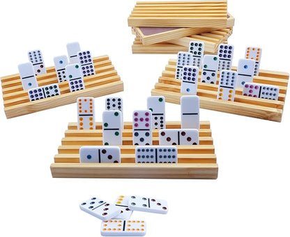 GOTHINK Mexican Train Dominoes Set, 91 Tiles Double 12 Dominos Set for Adults and Family, with Wooden Trays*8, Metal Trains*9, Wooden Hub & Scoreboards, Dominoes Tile Board Game in Storage Case Games