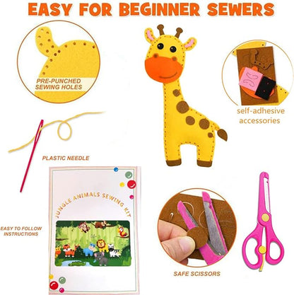 Jungle Animals Sewing Craft Kit for Kids Craft for Girls and Boys Sewing Stuffed Animal Felt Plush Ornaments for Beginners Set of 10