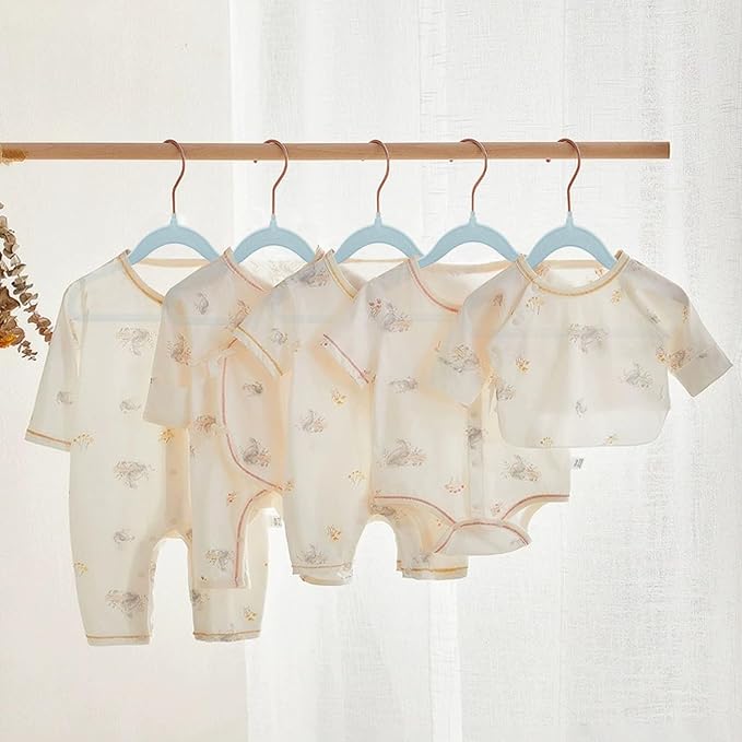 Baby Velvet Hangers, 52 Packs Kids Clothes Hangers, Non-Slip Childrens Hangers with Shoulder Notches, Storage Organizer Clothing Hangers for Infant and Toddler Blue (Rose Gold Hook)