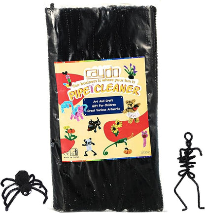 Caydo 200 Pieces Halloween Black Pipe Cleaners Craft Chenille Stems Bulk for Kids DIY Art Creative Crafts and Halloween Decoration (12 Inch x 6 mm)