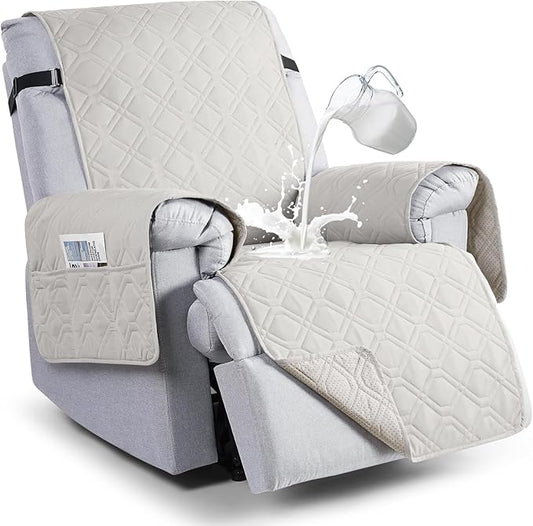 VANSOFY 100% Waterproof Recliner Chair Covers, Recliner Cover Non-Slip Dog Chair Cover Furniture Protector Washable Slipcover with Pocket, Elastic Straps for Pets, Dogs(Off White, 28")