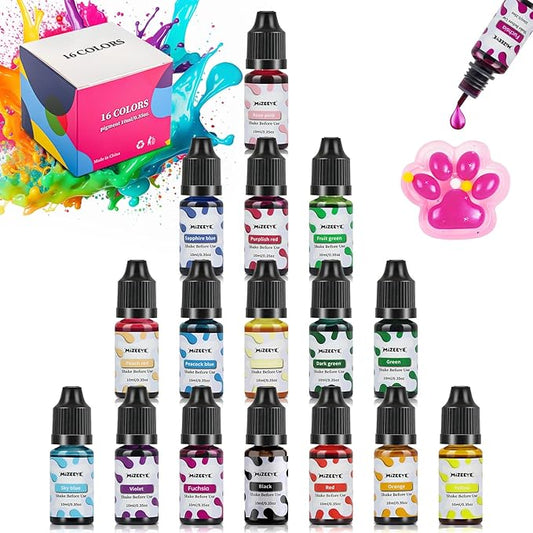 Silicone Pigment Set For Taba Squishy Maker & Silicone Mold, Creative 16 Colors Liquid Silicone Coloring Paste For Teens, Party & Handmade DIY, Pastel & Bright Squishy Making Paint Kit, 10 ml Each.