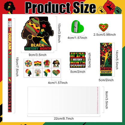 218 PCS Black History Month Party Favors Happy Juneteenth Party Classrooms Exchange Stationery Giveaways Sets Class Reward Prizes Pencils Erasers Stickers for African American Party Supplies (BHM)