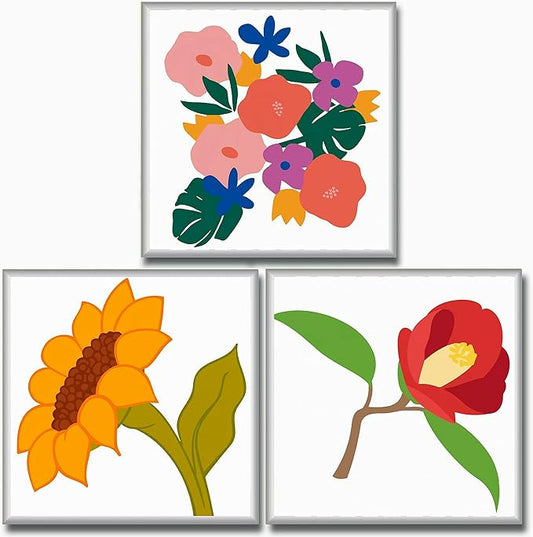 Hiolife 3 Pack Paint by Number Kits for Kids, 8X 8 inch Framed,Colorful Flowers Oil Painting Kits for Girls and Boys, Painting Sets for Childrens,Home Wall Decor