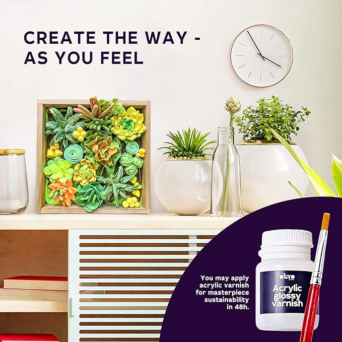 Art Kit Energy | Succulents Art Set 3D for Home Wall Decor | Craft Kits for Adults and Teen | Craft Box with Modeling Clay for Succulents | Hobby Kits Succulent DIY Kits