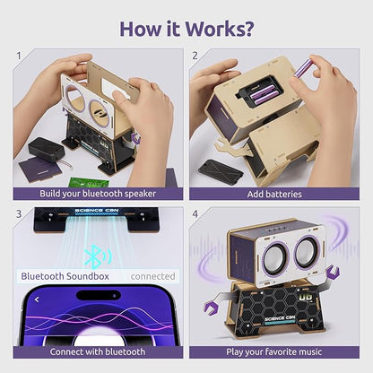 Science Can STEM Toys for Ages 8-13, DIY Bluetooth Speaker Kit with Rotating Head Robot, Electronic Stem Kits with Wooden Puzzles, Educational Building Toy, Birthday Gift for Boys & Girls