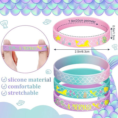 24 Pack Mermaid Silicone Wristband Mermaid Scale Bracelets I'm a Mermaid Wristband Mermaid Party Goody Bag Favors for Boys Girls Mermaid Birthday Party Under The Sea Themed Baby Shower Supplies