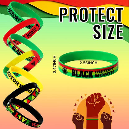 JUNEBRUSHS 42pcs Happy Black History Month Party Favors Silicone Bracelets Rubber Wristbands Accessories for Kids Adults African American Freedom Day Patriotic Party Decorations Gift Bag Fillers