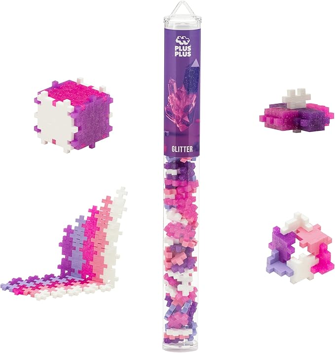 PLUS PLUS 70 Piece Interlocking Building Blocks for Kids, Open Ended Connecting Toys, STEM Bin Classroom Mini Manipulatives - Glitter Mix Play Tube
