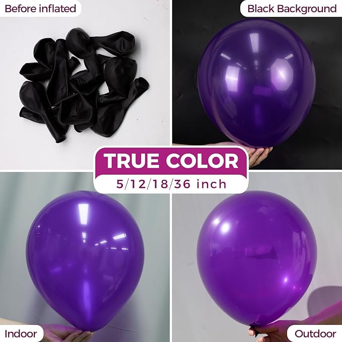 Bezente Dark Purple Latex Party Balloons - 100 Pack 12 inch Round Helium Purple Balloons for Wedding Graduation Halloween Birthday Bachelorette Party Backdrop Decorations