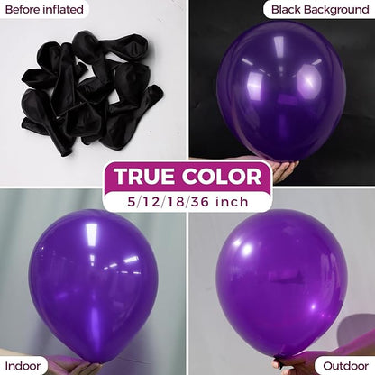 Bezente Dark Purple Latex Party Balloons - 100 Pack 12 inch Round Helium Purple Balloons for Wedding Graduation Halloween Birthday Bachelorette Party Backdrop Decorations