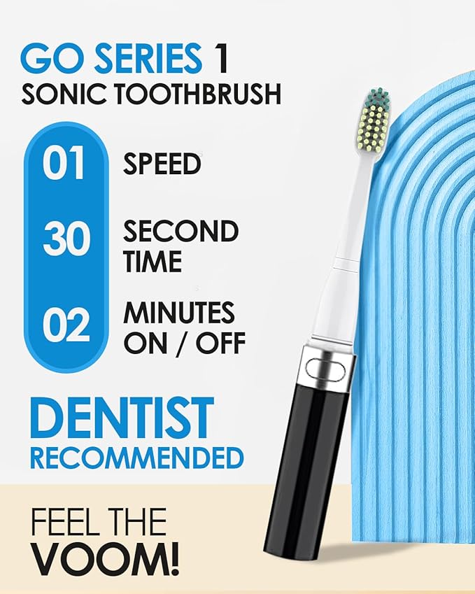 Voom Sonic Go 1 Series Travel Electric Toothbrush | Travel Toothbrushes - Battery Operated Toothbrush for Adults & Kids, Dentist Recommended Toothbrush, Portable w/ 2 Minute Timer (Black)