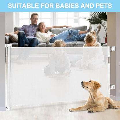 80 Inch Extra Wide Retractable Baby Gates Extra Wide Baby Gates for Large Openings Outdoor Mesh Dog Gates for The House Extra Large Baby Gates for Dogs Indoor Pet Gate for Stair Toddler Gate (White)